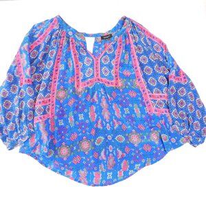 Tolani Silk Floral and Medallion Boho Blouse | Puffy Sleeves | EUC | Medium